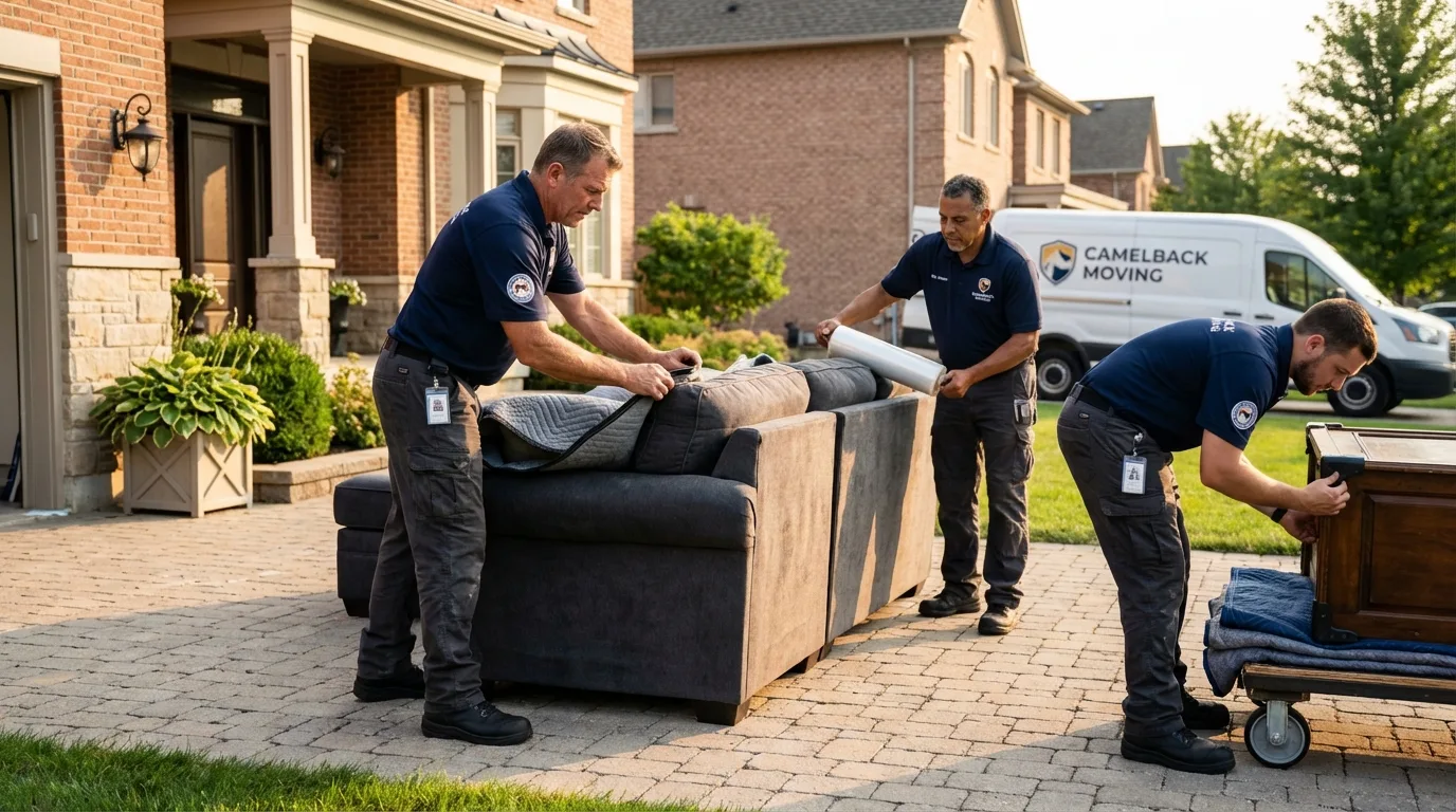 Large estate moving crew wrapping furniture in Bement, IL